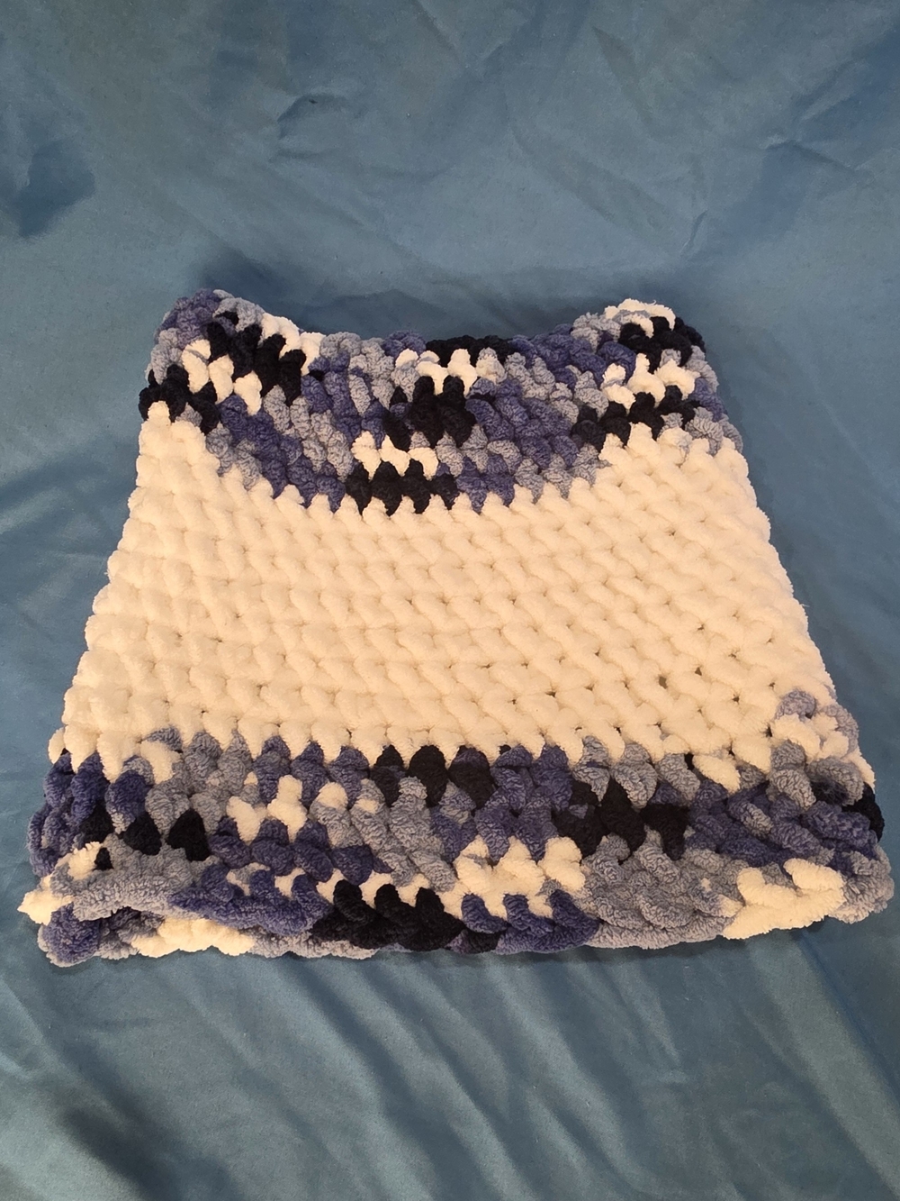 Kids Handmade Chunky Knit Blue & White Crochet Beanie